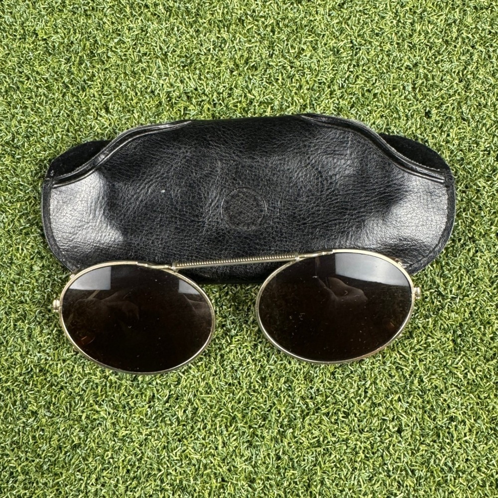 Vintage Folding Pince-Nez Sunglasses Gold Tone Brown Lenses w Case